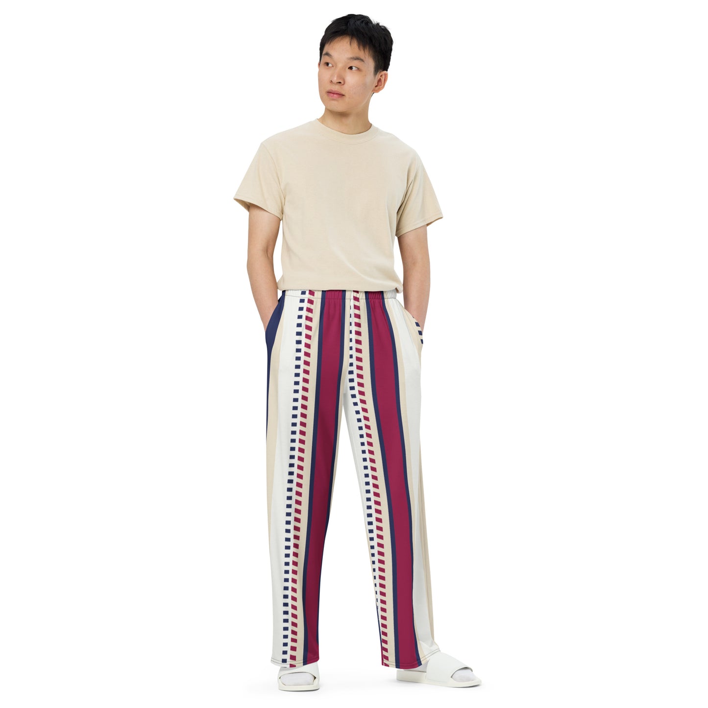 All-over print unisex wide-leg pants | flat-design-stripes-pattern-design