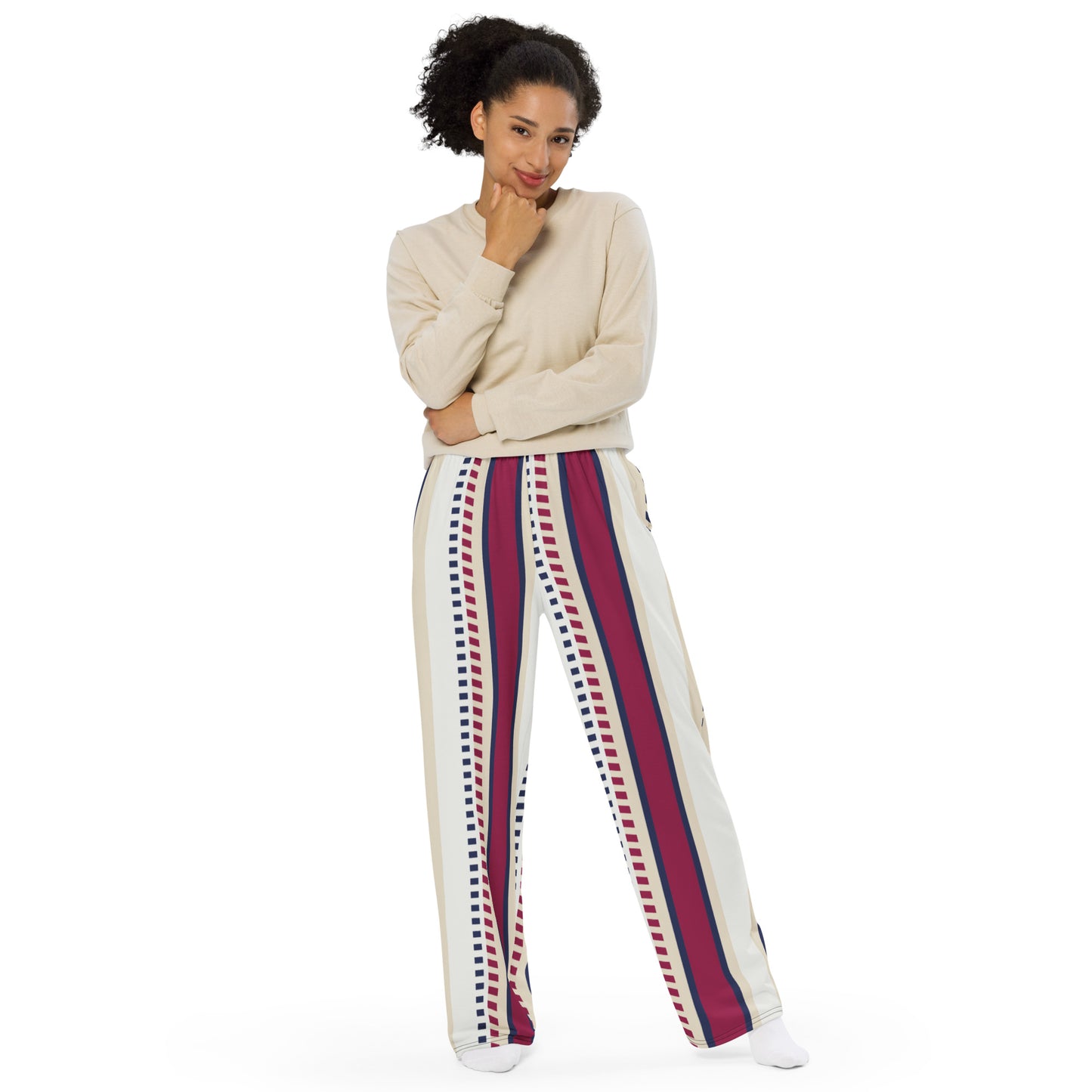 All-over print unisex wide-leg pants | flat-design-stripes-pattern-design