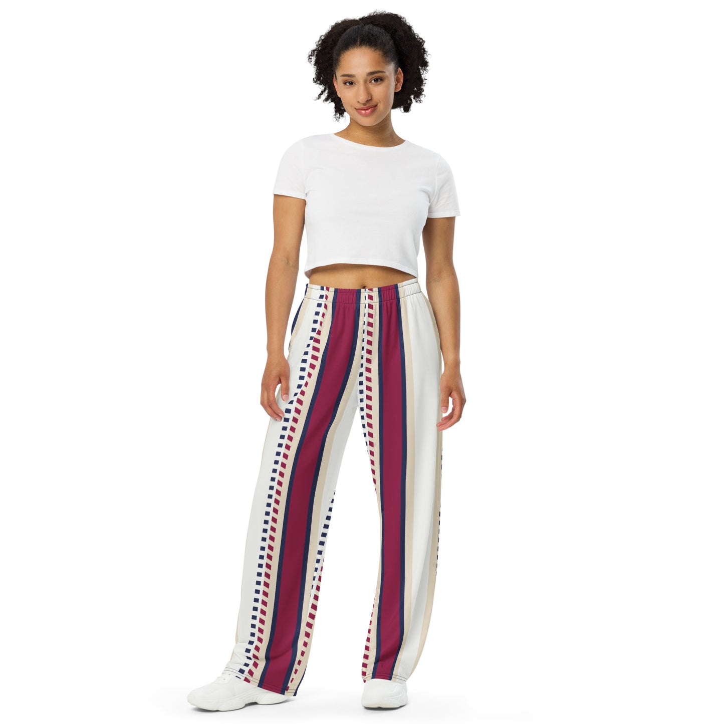 All-over print unisex wide-leg pants | flat-design-stripes-pattern-design