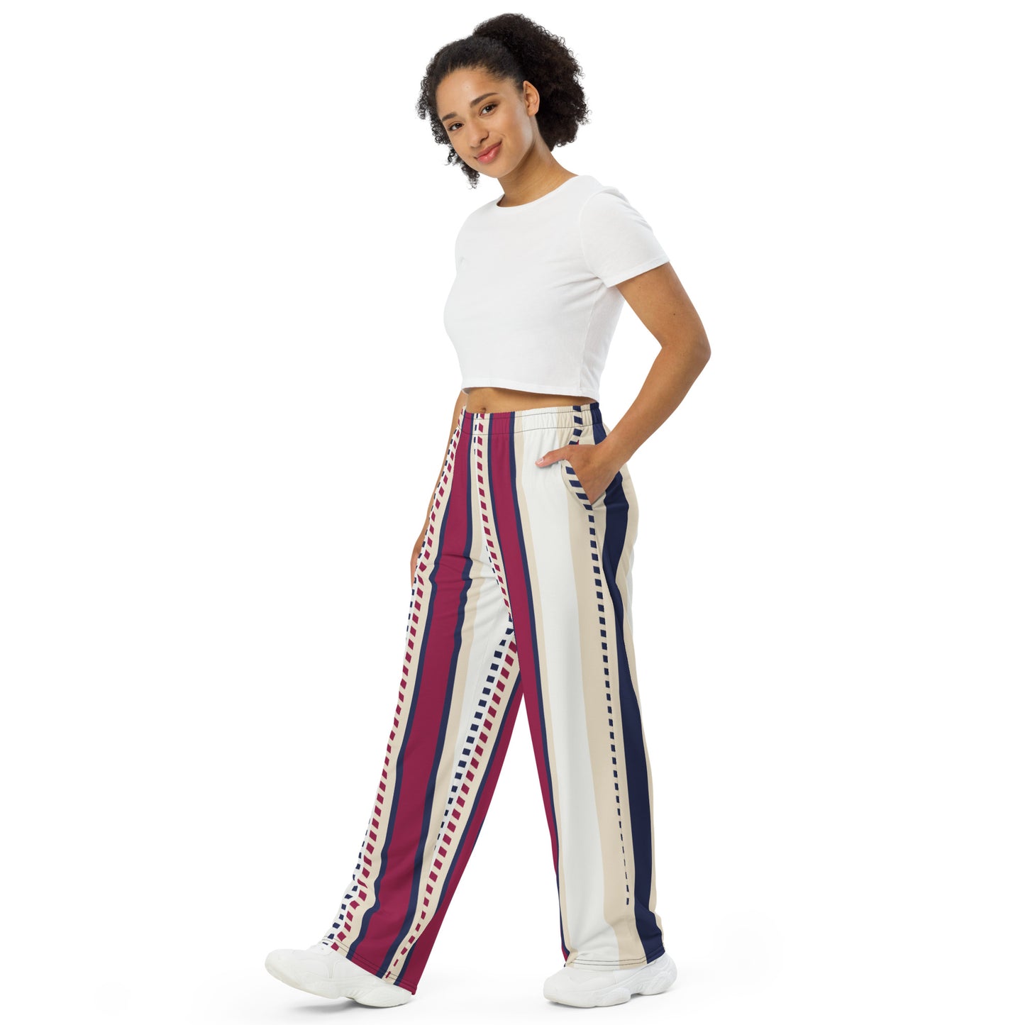 All-over print unisex wide-leg pants | flat-design-stripes-pattern-design