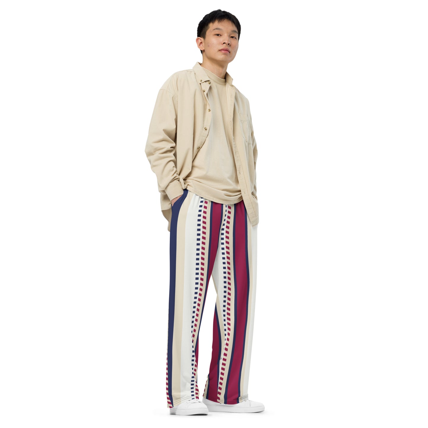 All-over print unisex wide-leg pants | flat-design-stripes-pattern-design