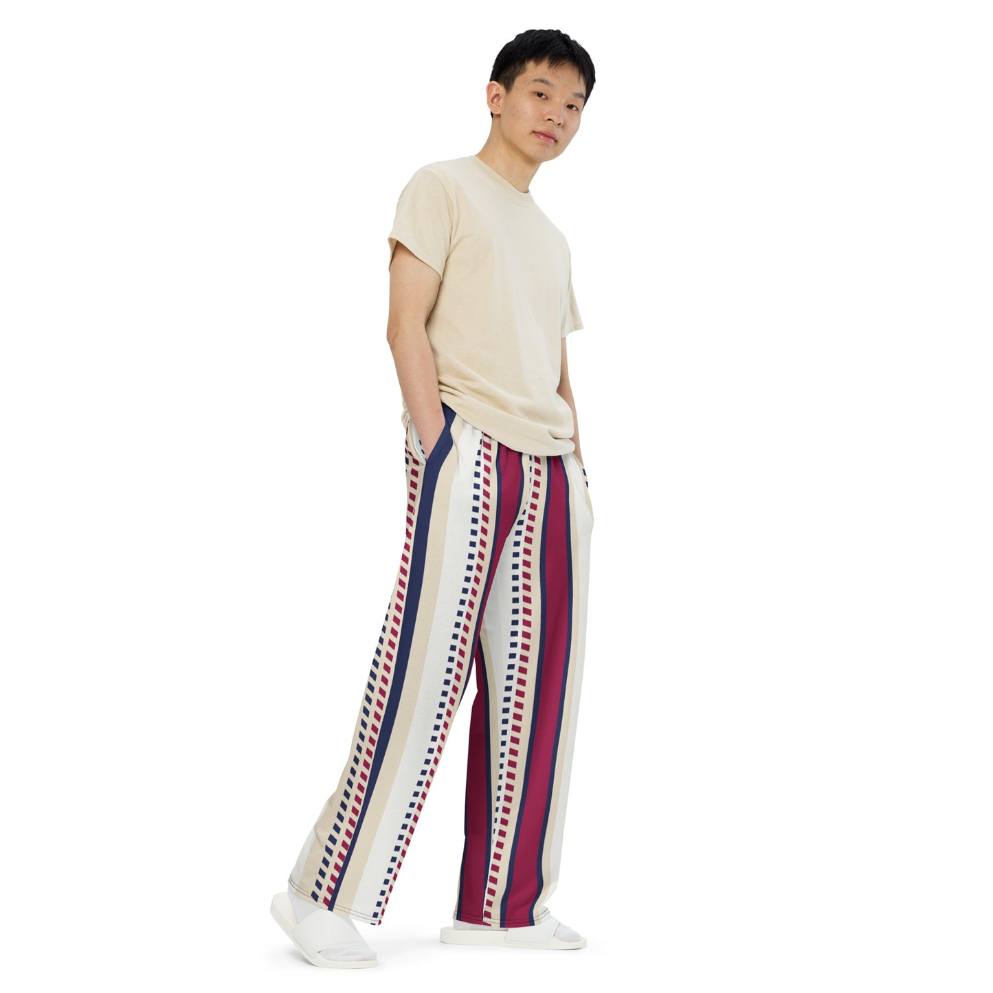 All-over print unisex wide-leg pants | flat-design-stripes-pattern-design