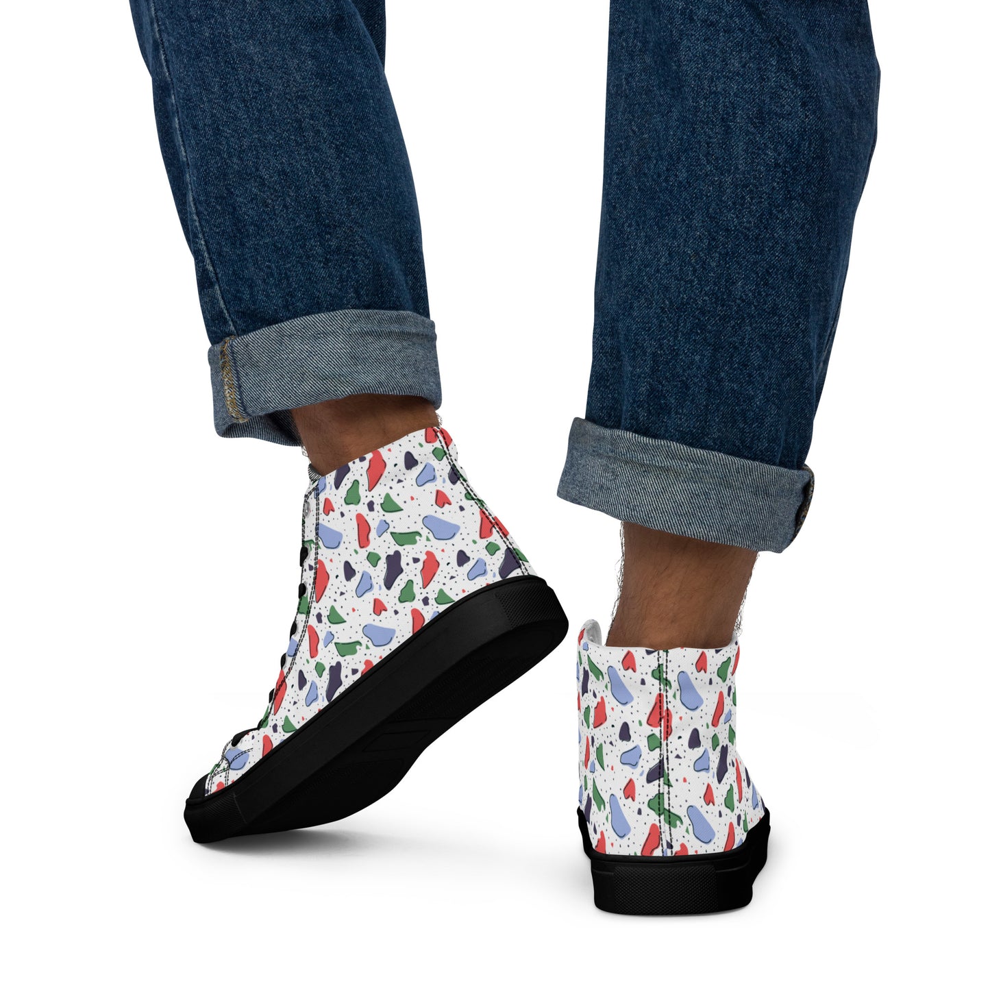 Men’s high top canvas shoes - Colorful terrazzo pattern design - print on demand