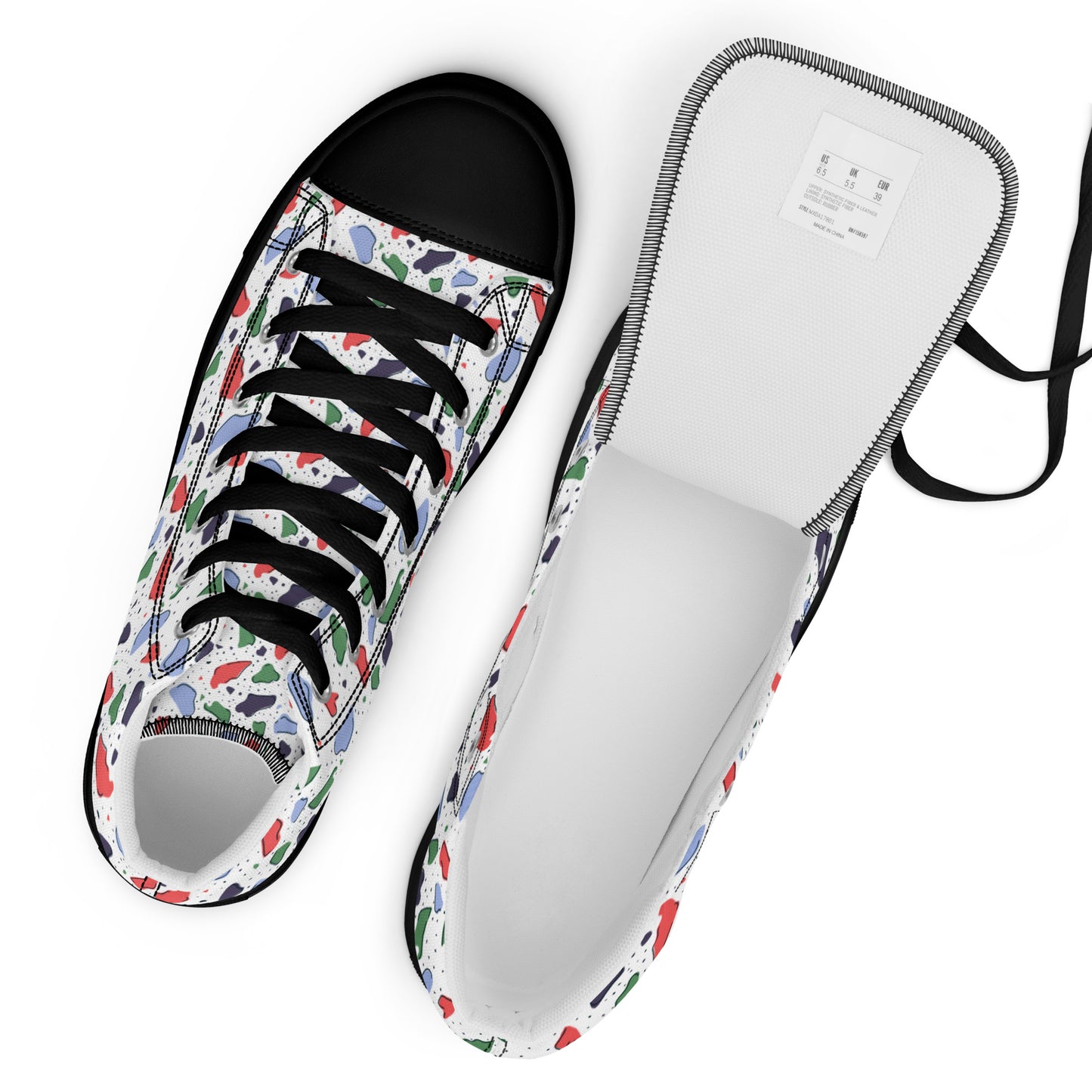Men’s high top canvas shoes - Colorful terrazzo pattern design - print on demand