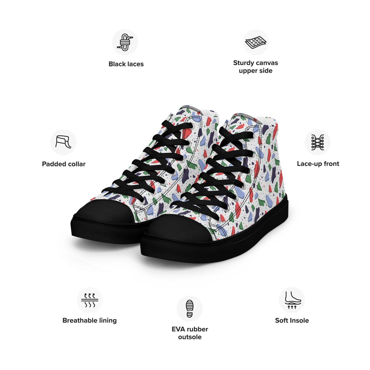Men’s high top canvas shoes - Colorful terrazzo pattern design - print on demand