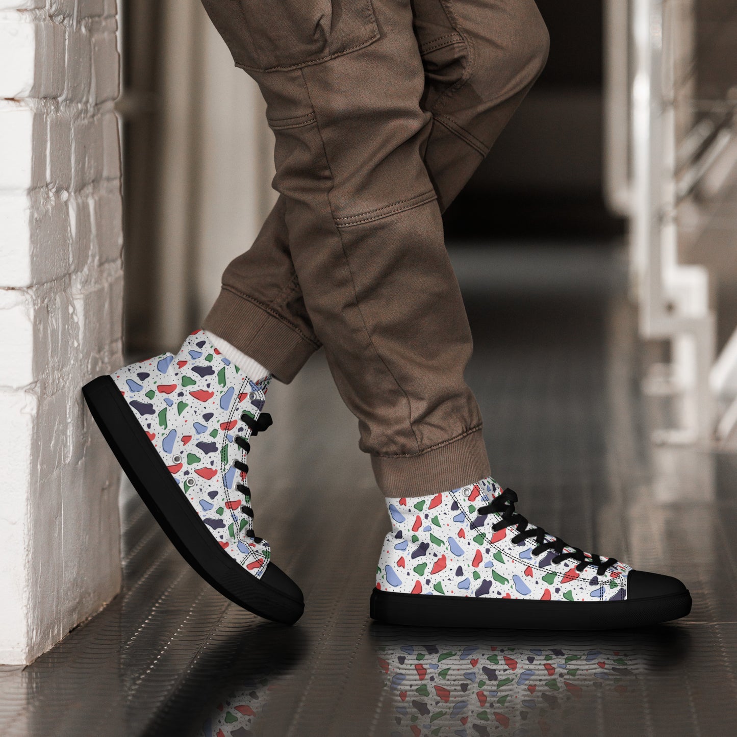 Men’s high top canvas shoes - Colorful terrazzo pattern design - print on demand