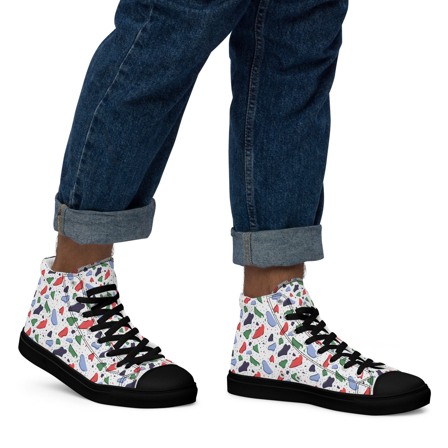 Men’s high top canvas shoes - Colorful terrazzo pattern design - print on demand