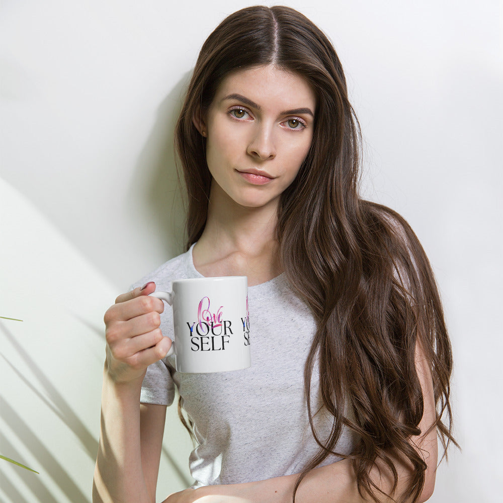 White glossy mug | love your self | moods print