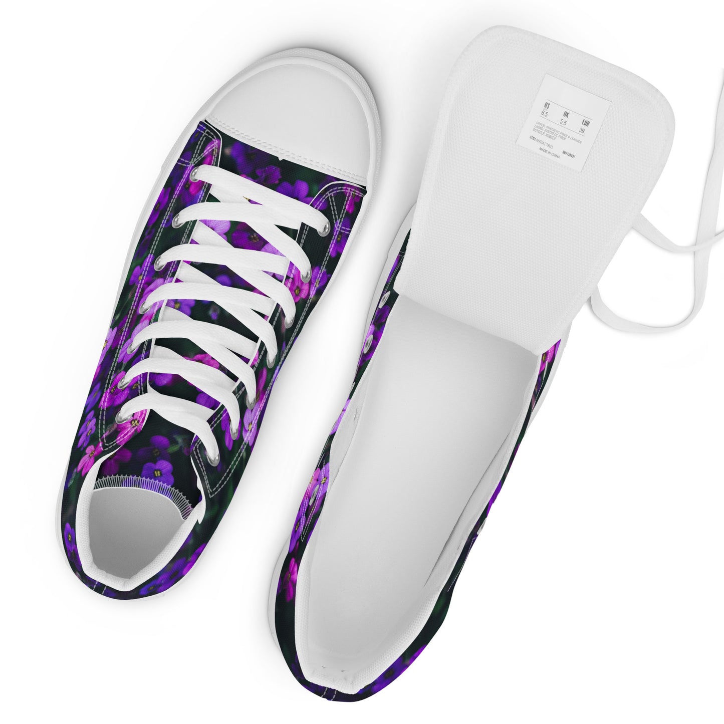 Women’s high top canvas shoes - flower design - print on demand