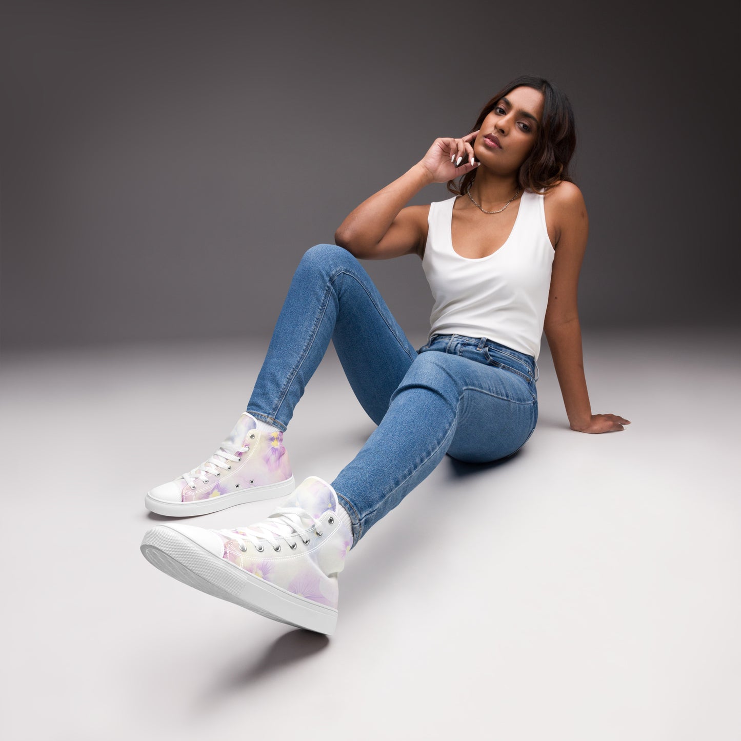 Women’s high top canvas shoes | Violet Flowers Background | print your demand