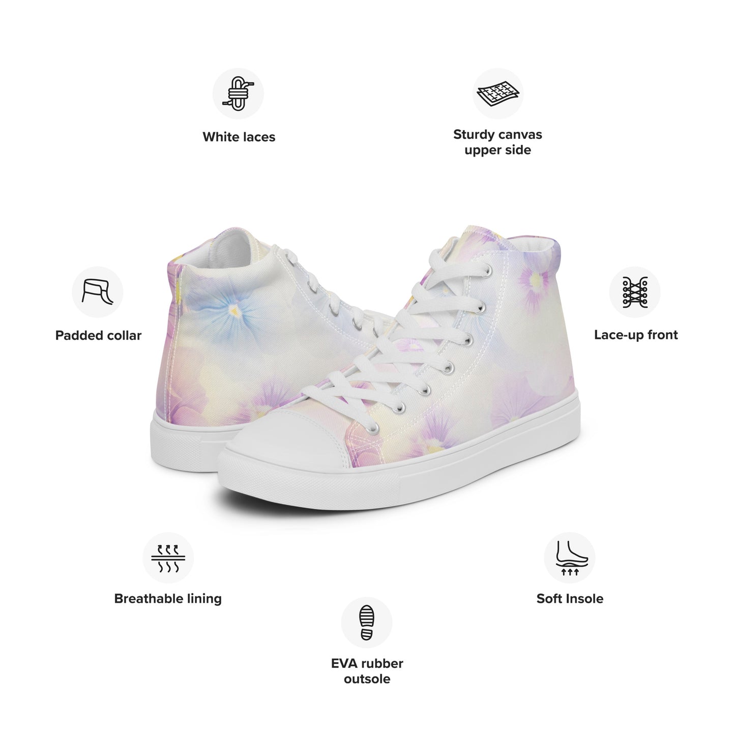 Women’s high top canvas shoes | Violet Flowers Background | print your demand