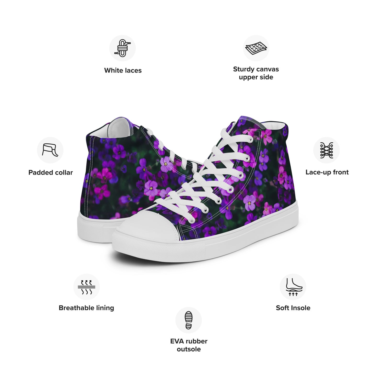 Women’s high top canvas shoes - flower design - print on demand