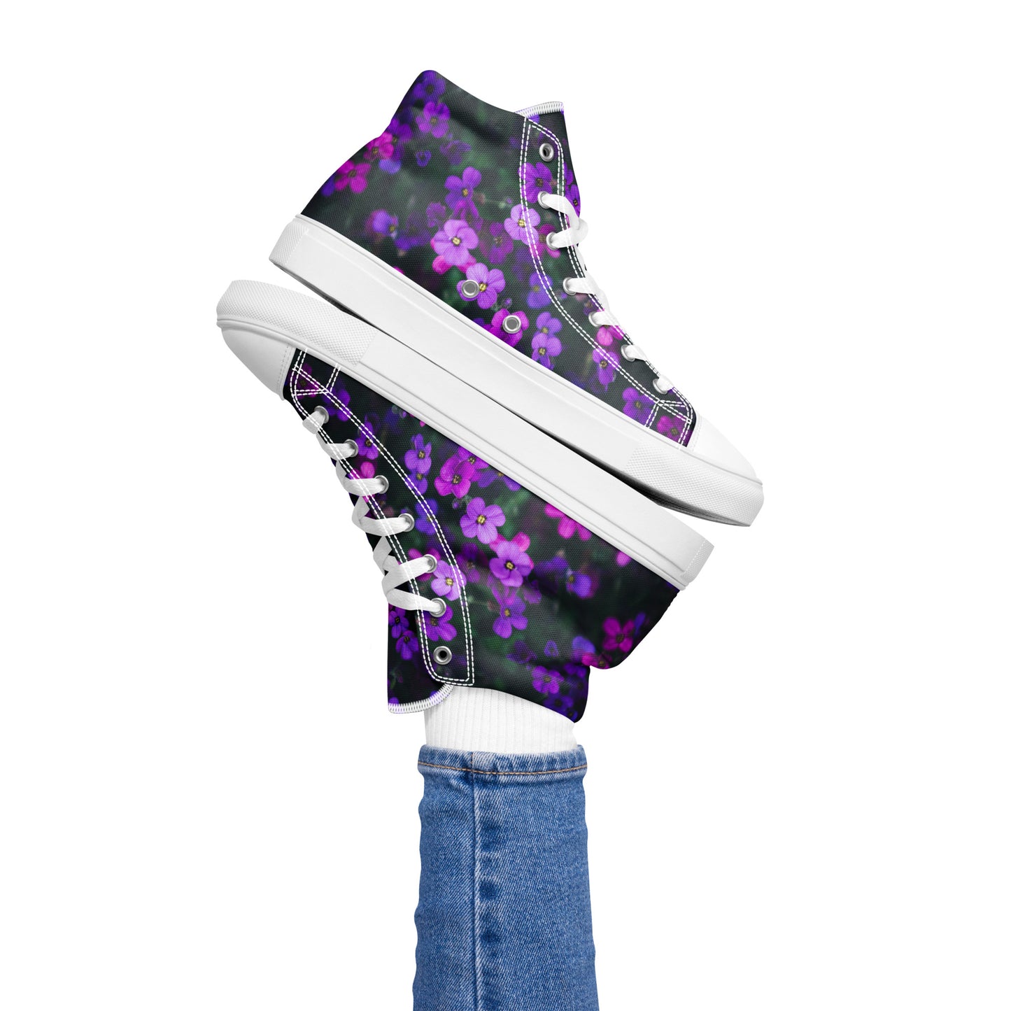 Women’s high top canvas shoes - flower design - print on demand