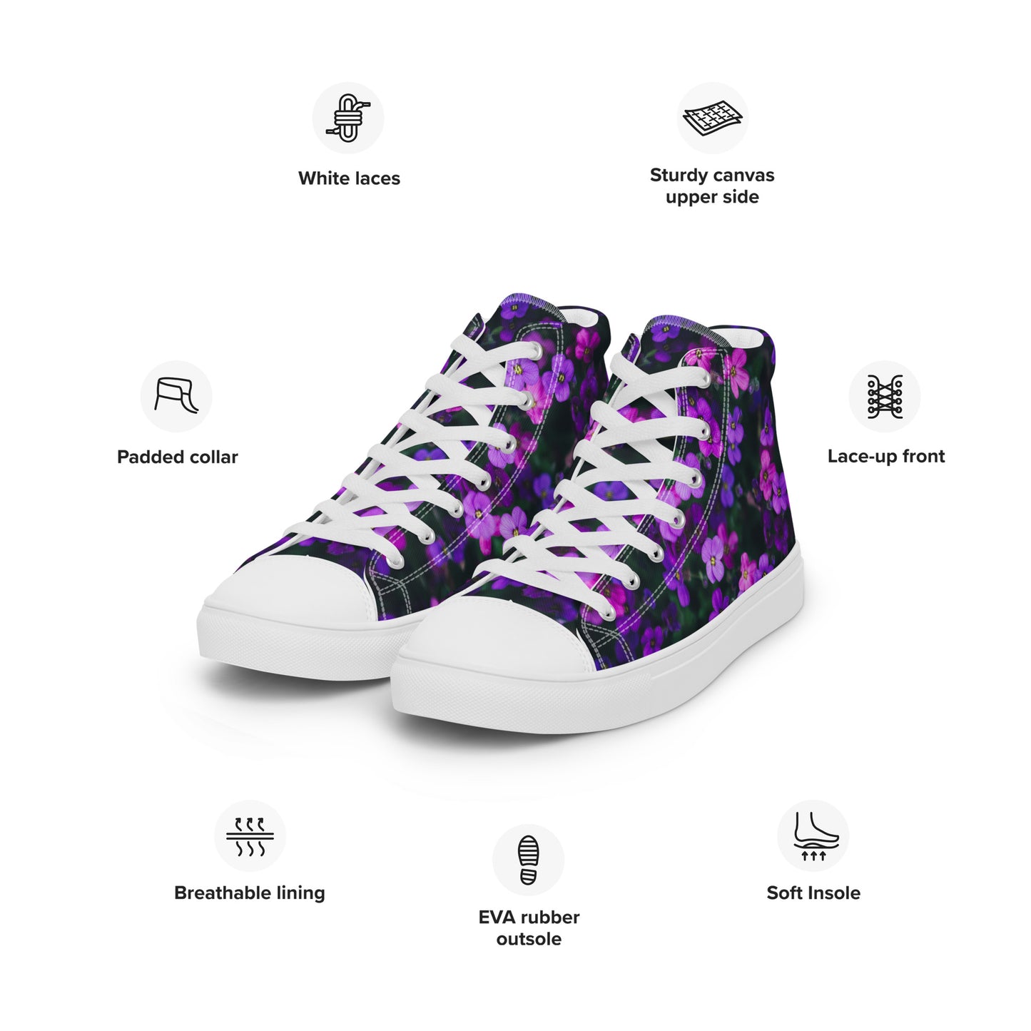 Women’s high top canvas shoes - flower design - print on demand