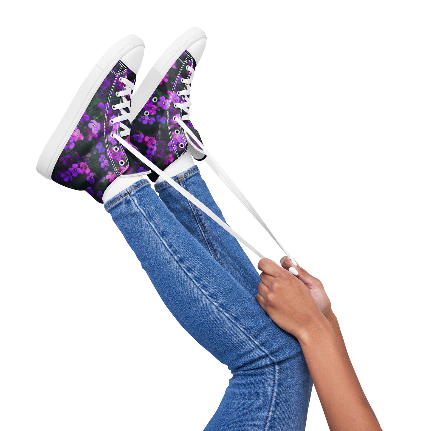 Women’s high top canvas shoes - flower design - print on demand