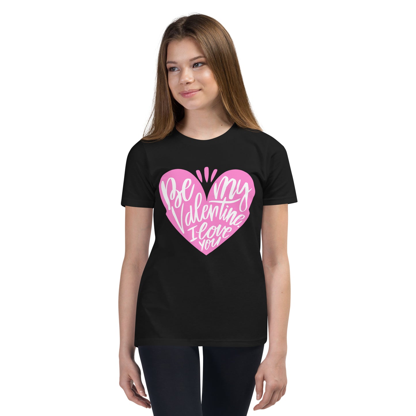 happy valentine s day lettering | Youth Staple Tee | Bella + Canvas 3001Y