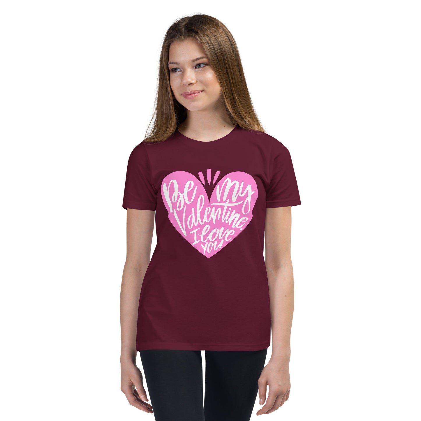 happy valentine s day lettering | Youth Staple Tee | Bella + Canvas 3001Y