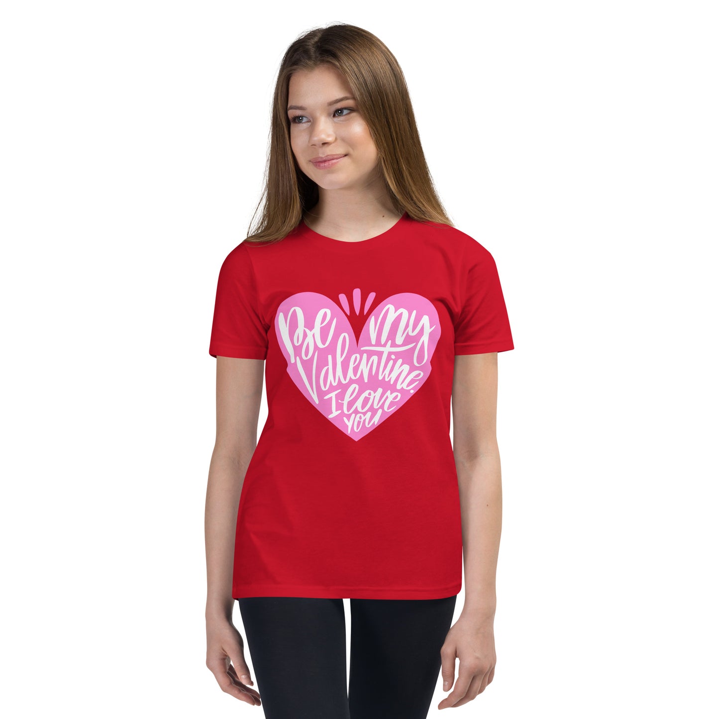 happy valentine s day lettering | Youth Staple Tee | Bella + Canvas 3001Y