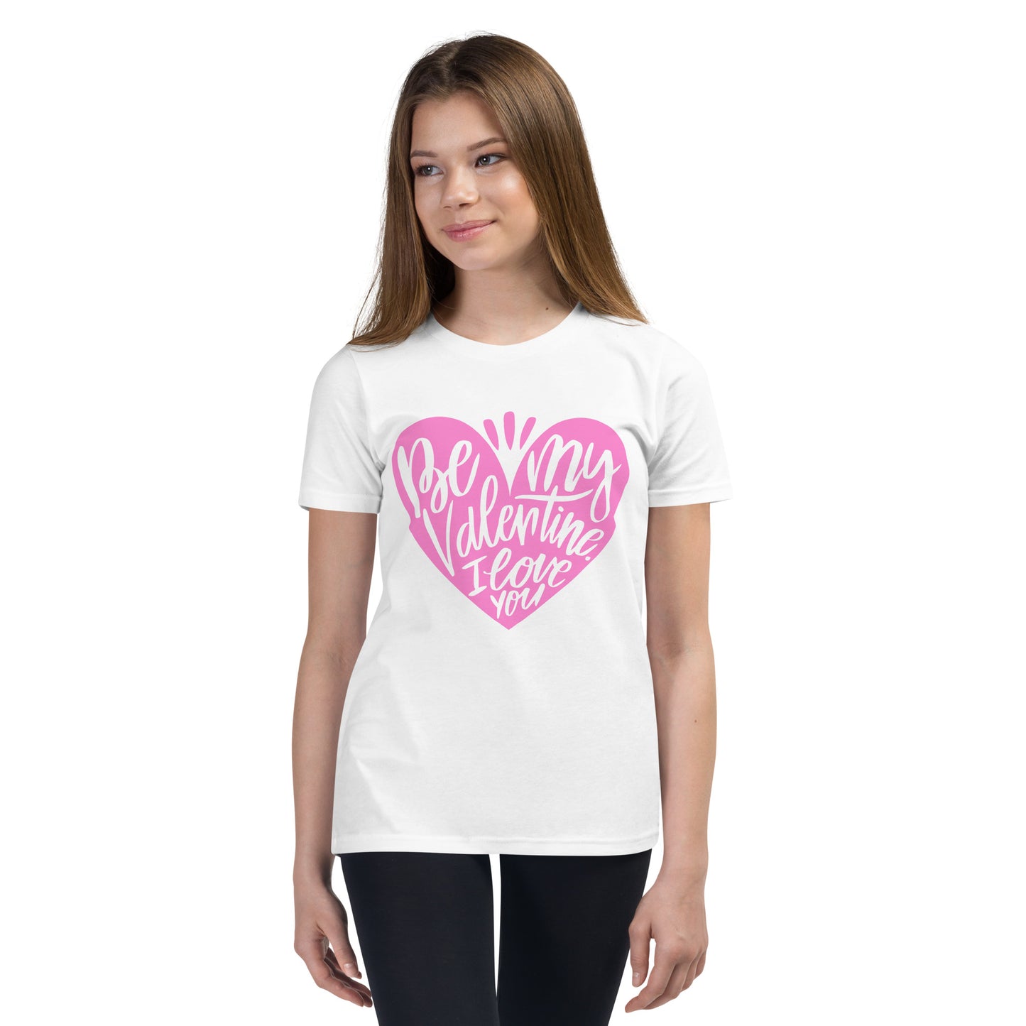 happy valentine s day lettering | Youth Staple Tee | Bella + Canvas 3001Y