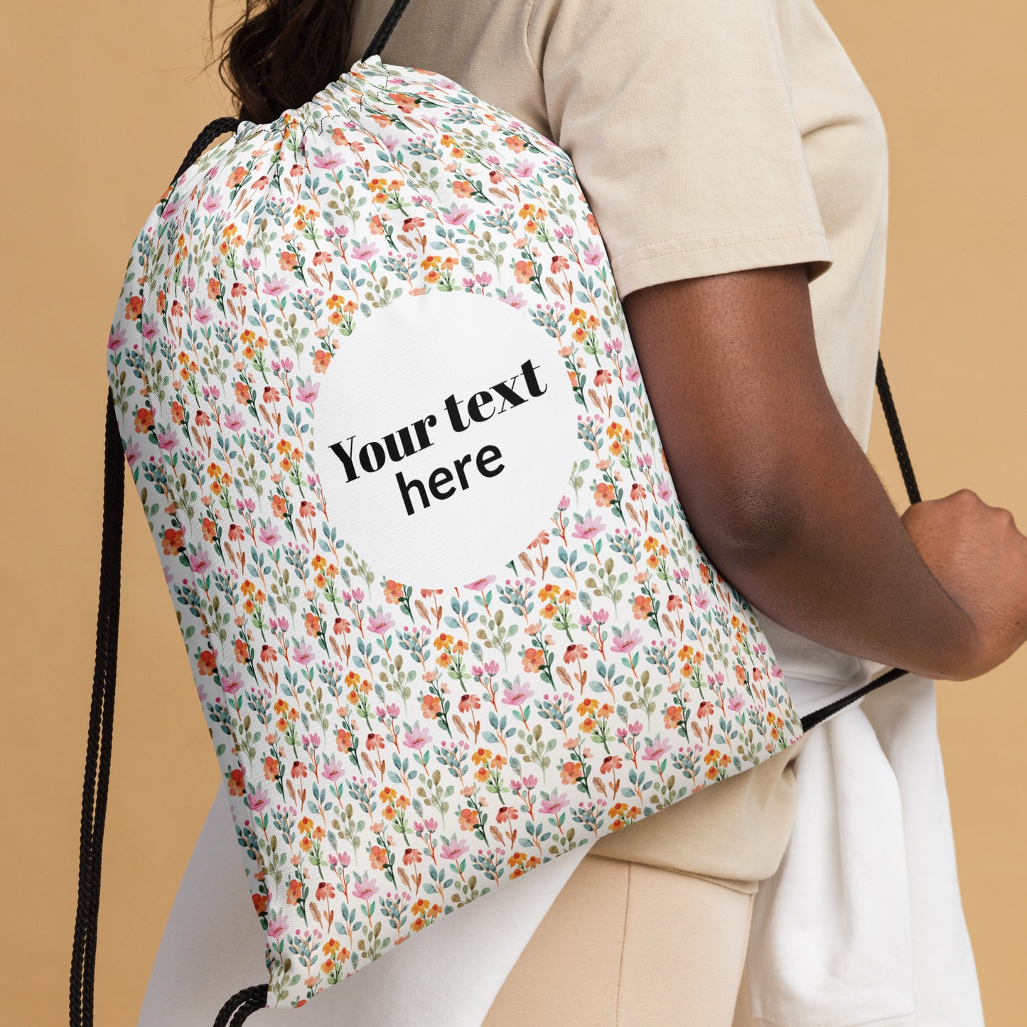 Drawstring bag flower pattern - print on demand