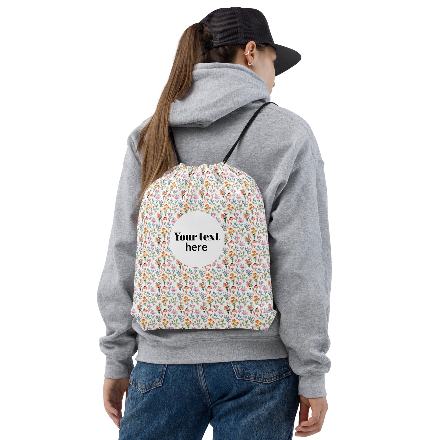 Drawstring bag flower pattern - print on demand