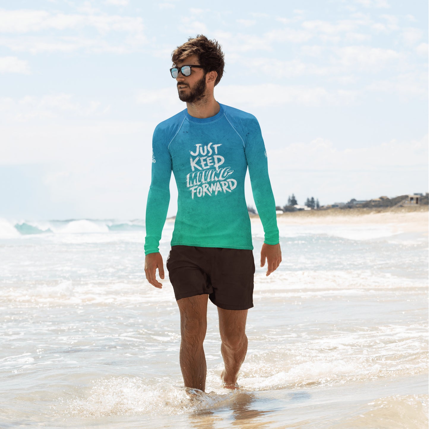 Men's Rash Guard - just keep moving forward - print on demand