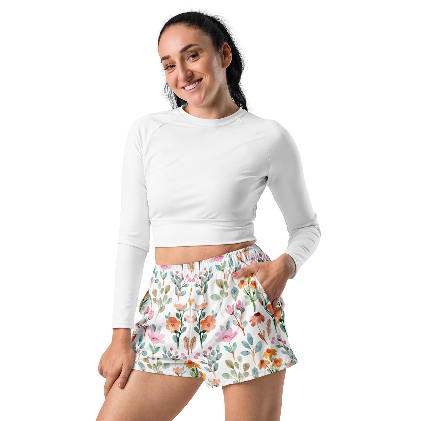 Women’s Recycled Athletic Shorts - flower pattern - print on demand