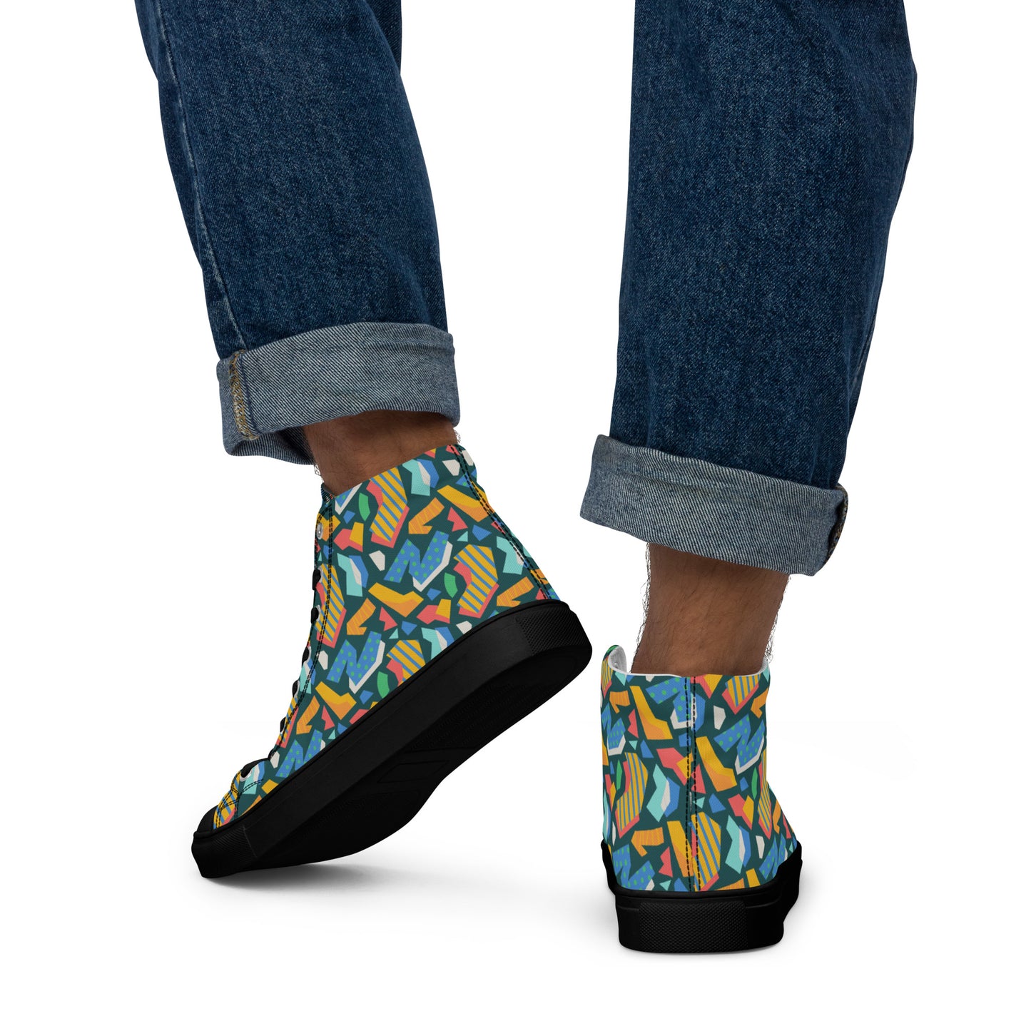 Men’s high top canvas shoes - Flat cutout collage pattern - print on demand