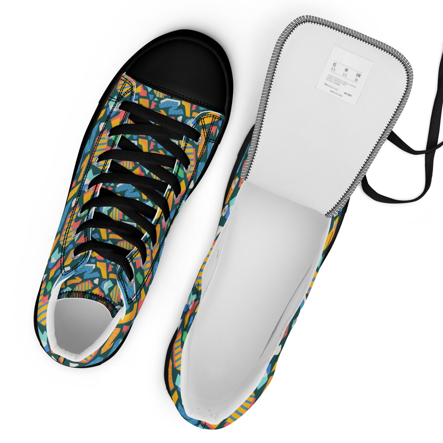 Men’s high top canvas shoes - Flat cutout collage pattern - print on demand