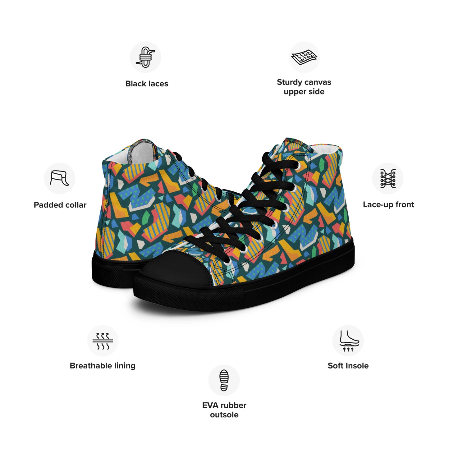 Men’s high top canvas shoes - Flat cutout collage pattern - print on demand