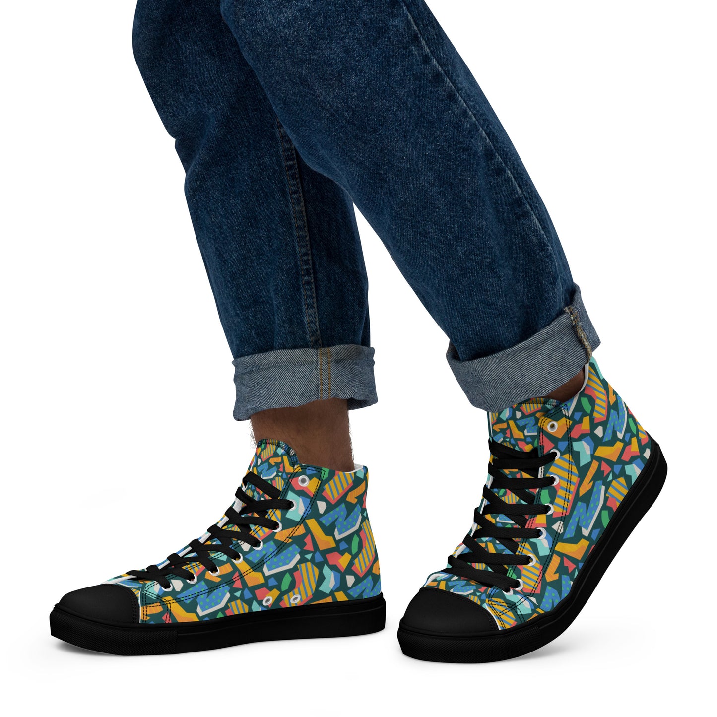 Men’s high top canvas shoes - Flat cutout collage pattern - print on demand