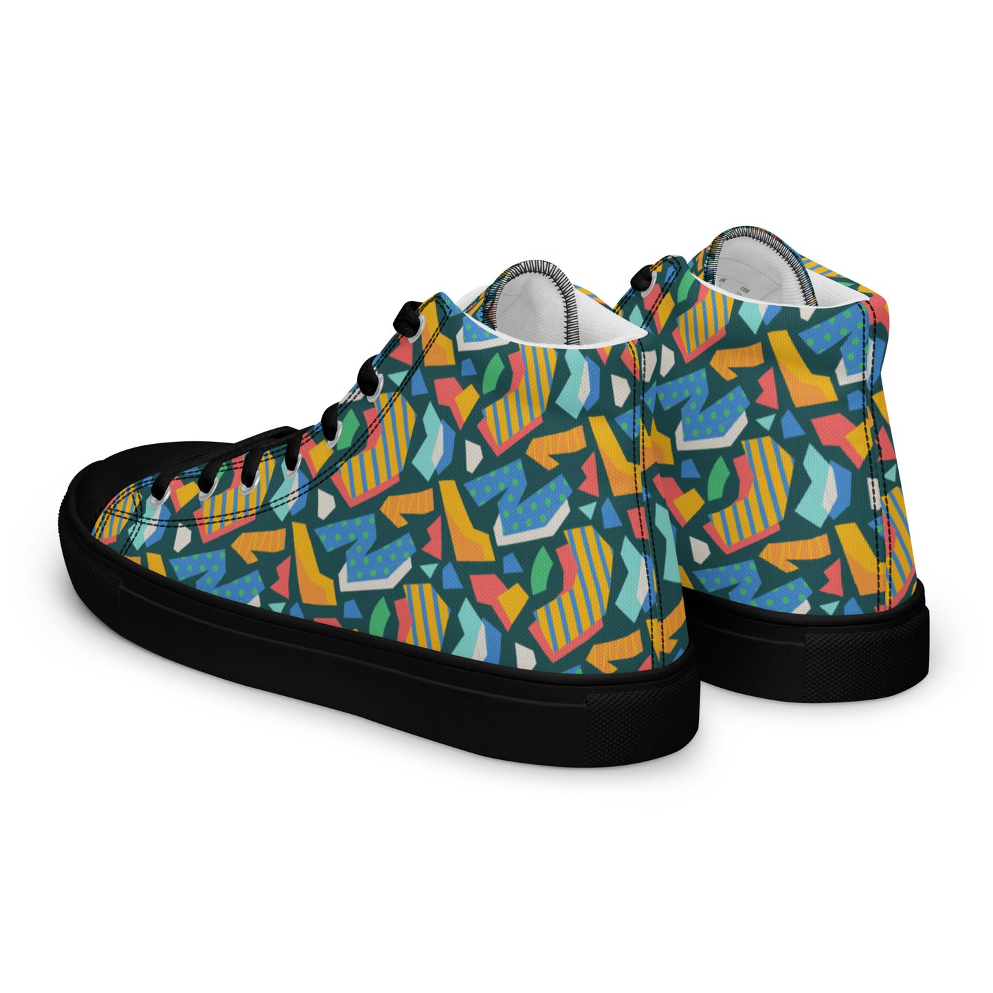 Men’s high top canvas shoes - Flat cutout collage pattern - print on demand