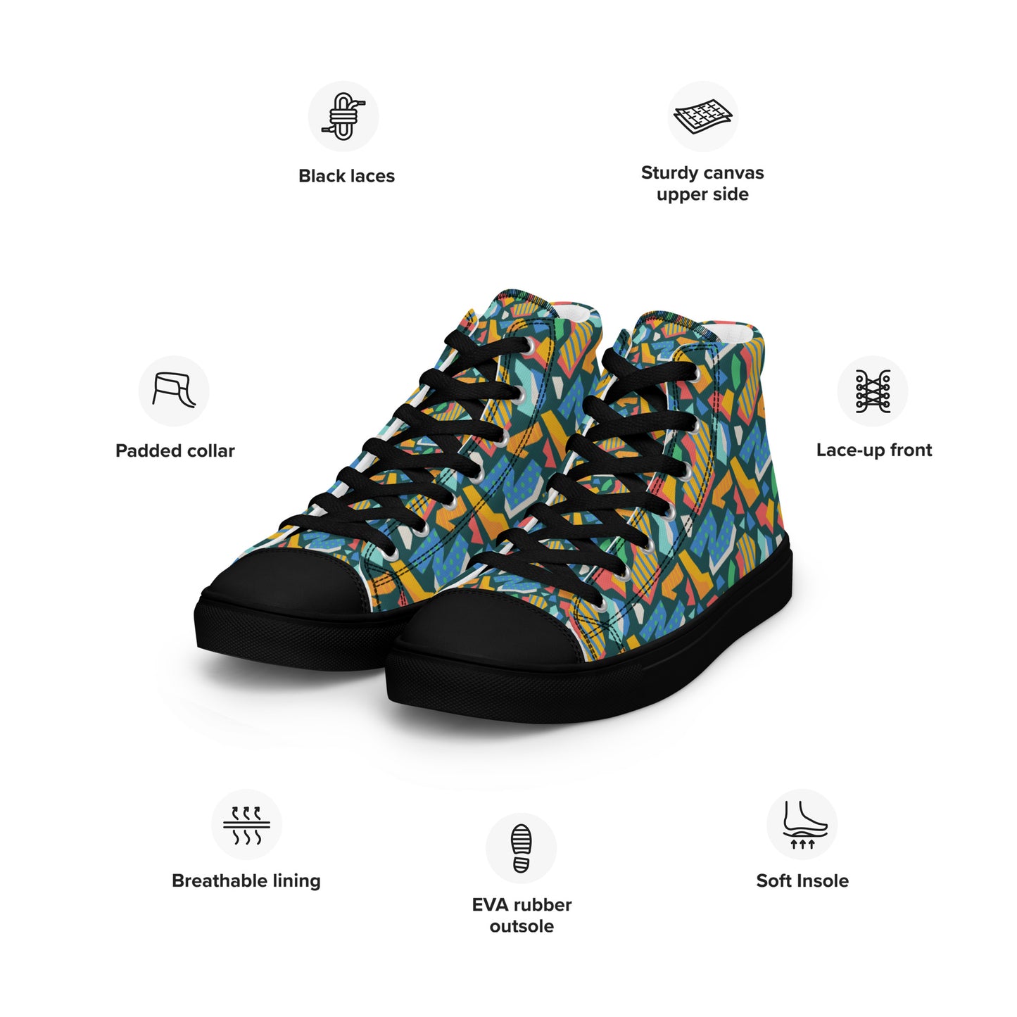 Men’s high top canvas shoes - Flat cutout collage pattern - print on demand