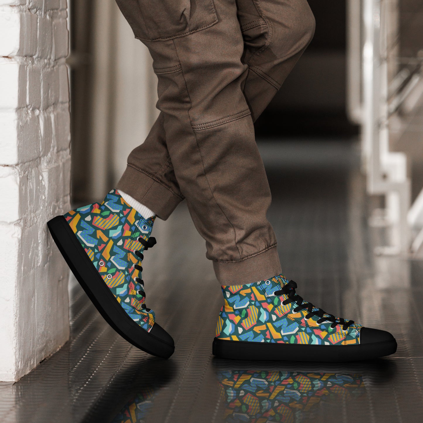 Men’s high top canvas shoes - Flat cutout collage pattern - print on demand