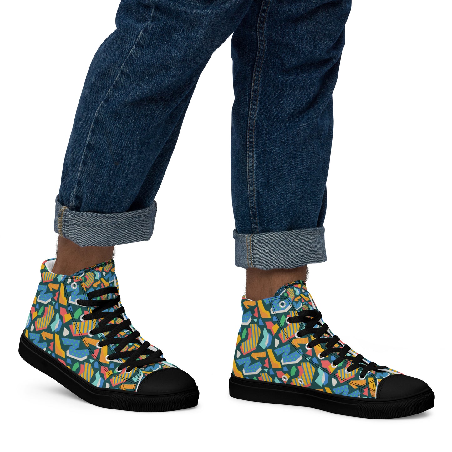 Men’s high top canvas shoes - Flat cutout collage pattern - print on demand