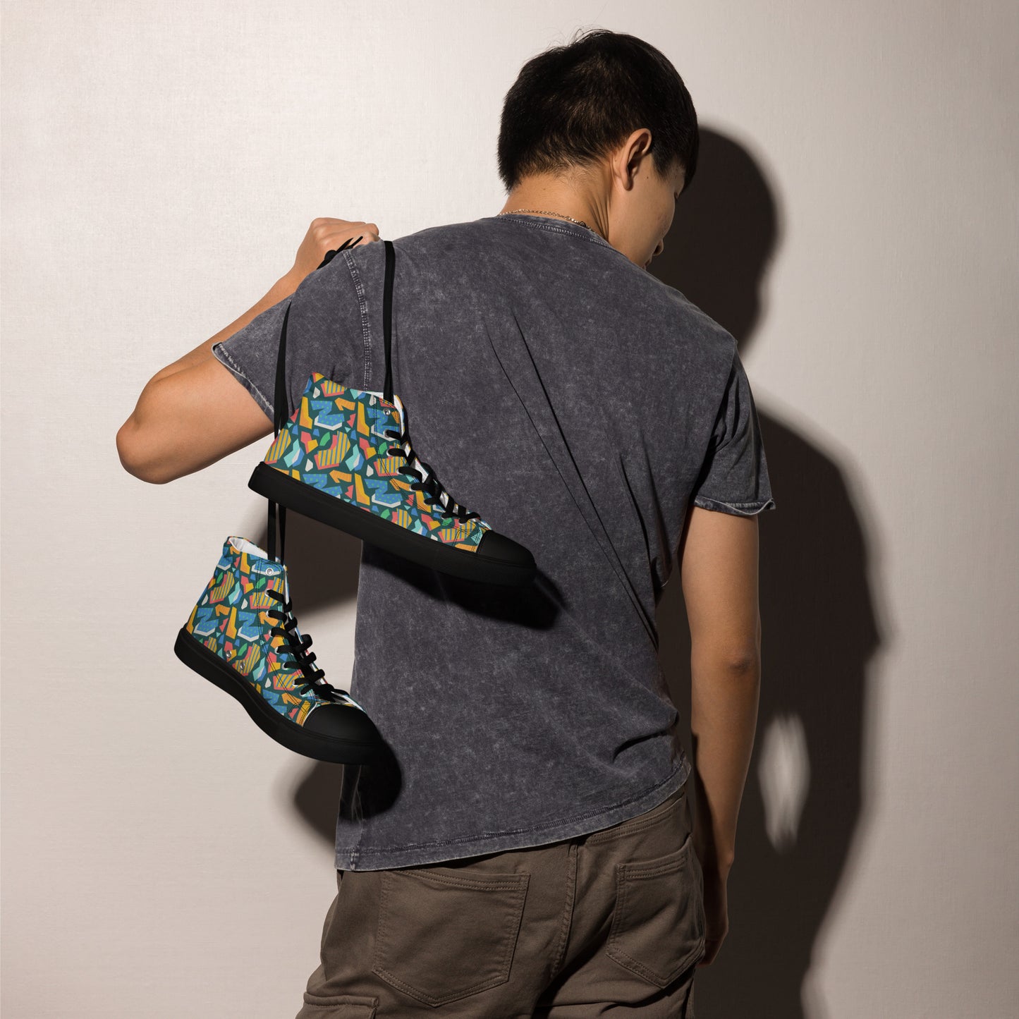 Men’s high top canvas shoes - Flat cutout collage pattern - print on demand