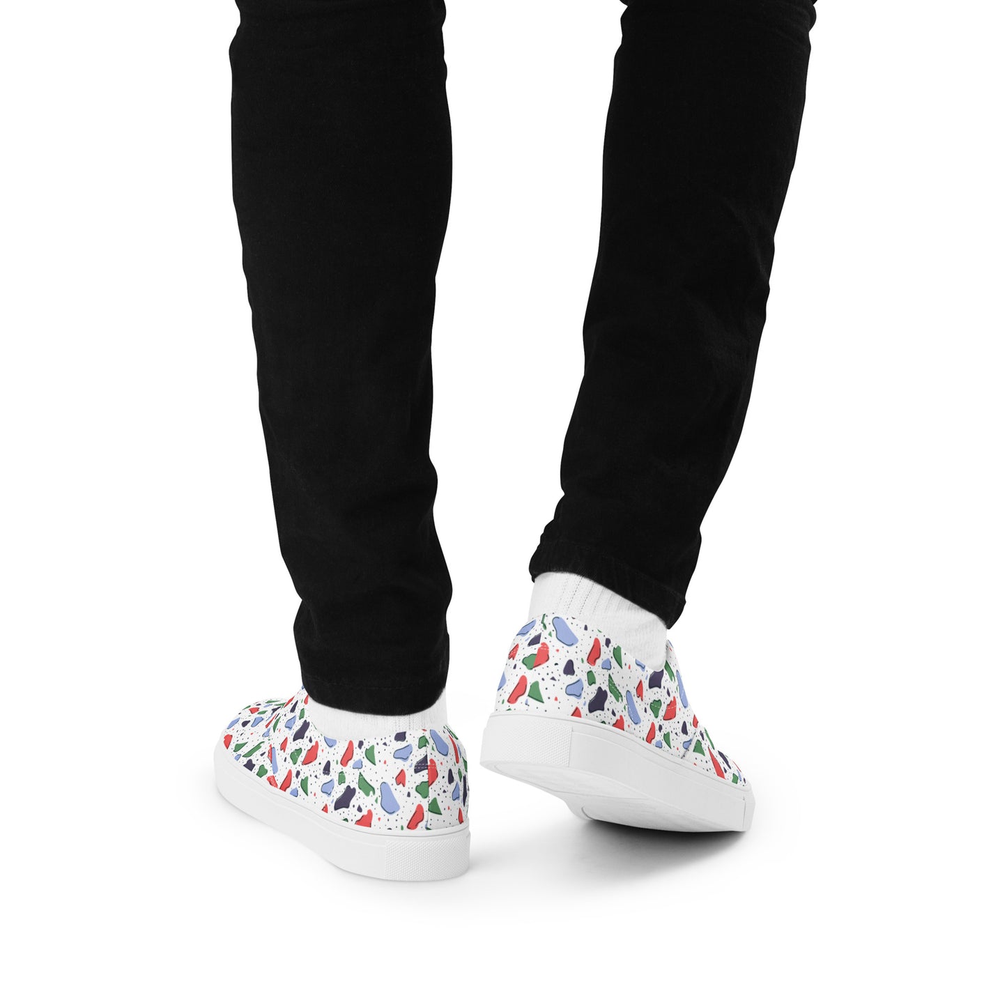 Men’s lace-up canvas shoes - Colorful terrazzo pattern design - print on demand