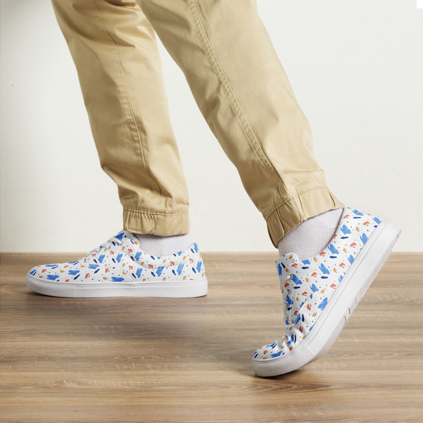 Men’s lace-up canvas shoes  - Colorful terrazzo pattern design - print on demand