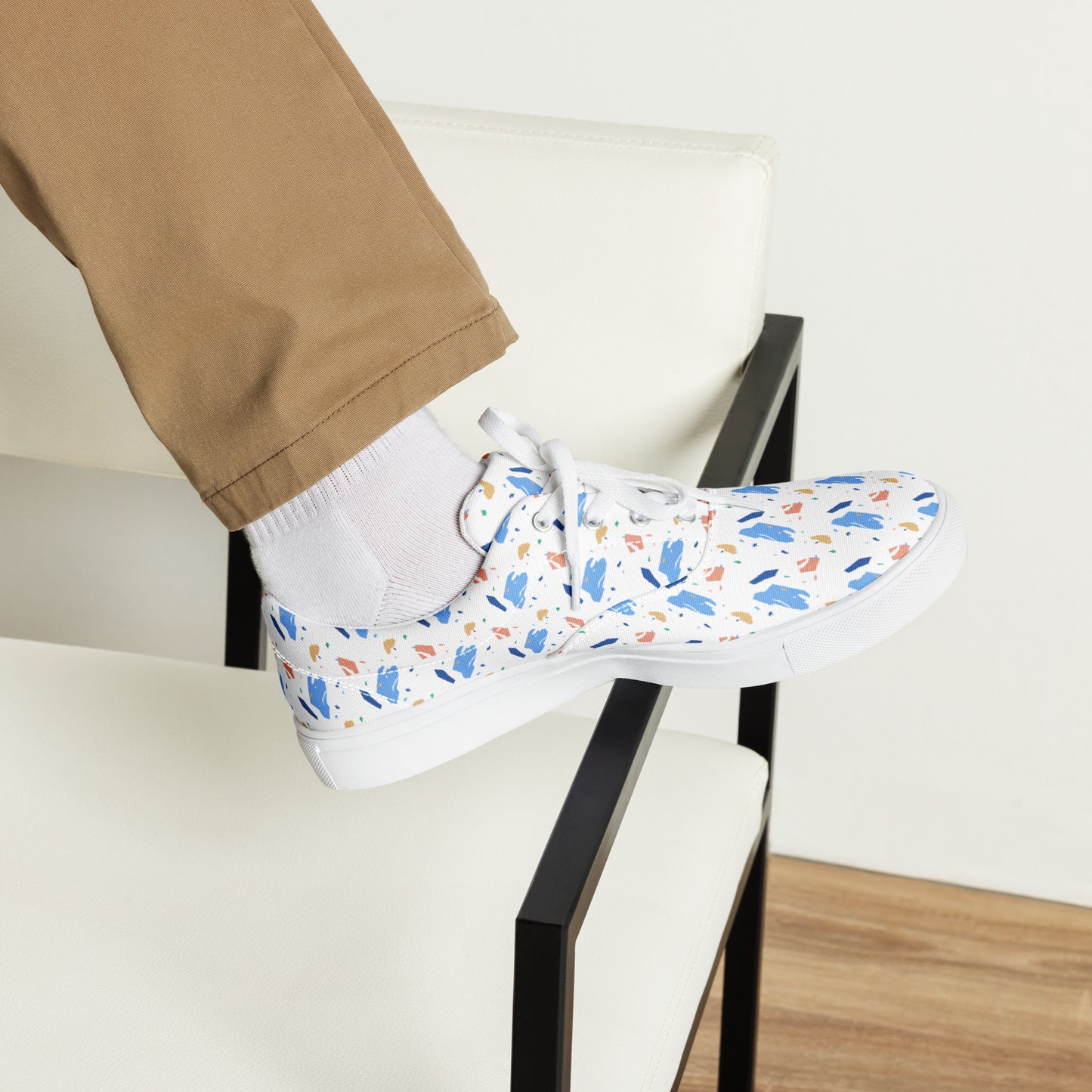 Men’s lace-up canvas shoes  - Colorful terrazzo pattern design - print on demand