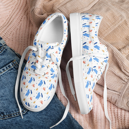 Men’s lace-up canvas shoes  - Colorful terrazzo pattern design - print on demand