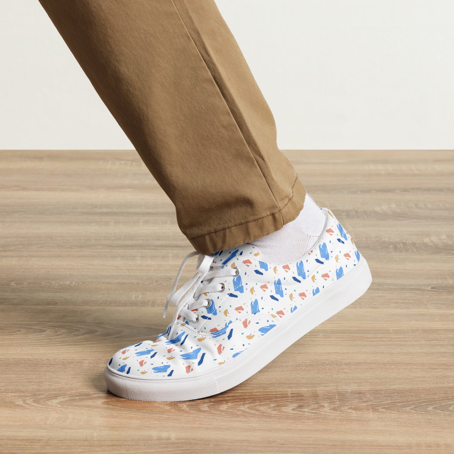 Men’s lace-up canvas shoes  - Colorful terrazzo pattern design - print on demand