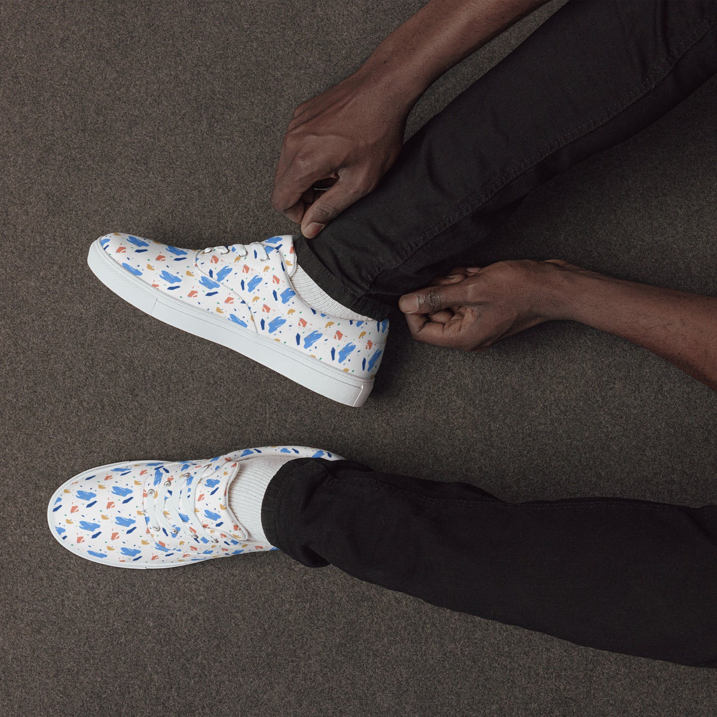 Men’s lace-up canvas shoes  - Colorful terrazzo pattern design - print on demand