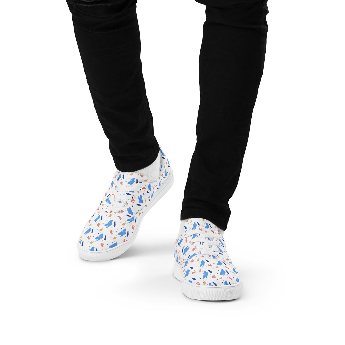 Men’s lace-up canvas shoes  - Colorful terrazzo pattern design - print on demand
