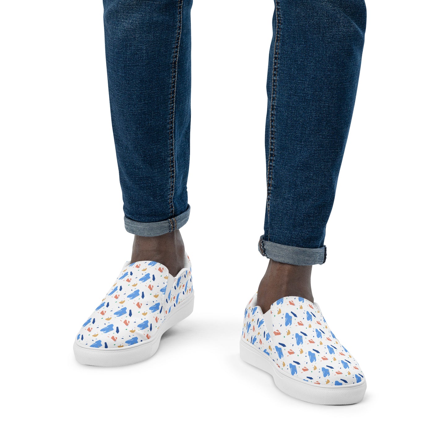 Men’s slip-on canvas shoes  - Colorful terrazzo pattern design - print on demand