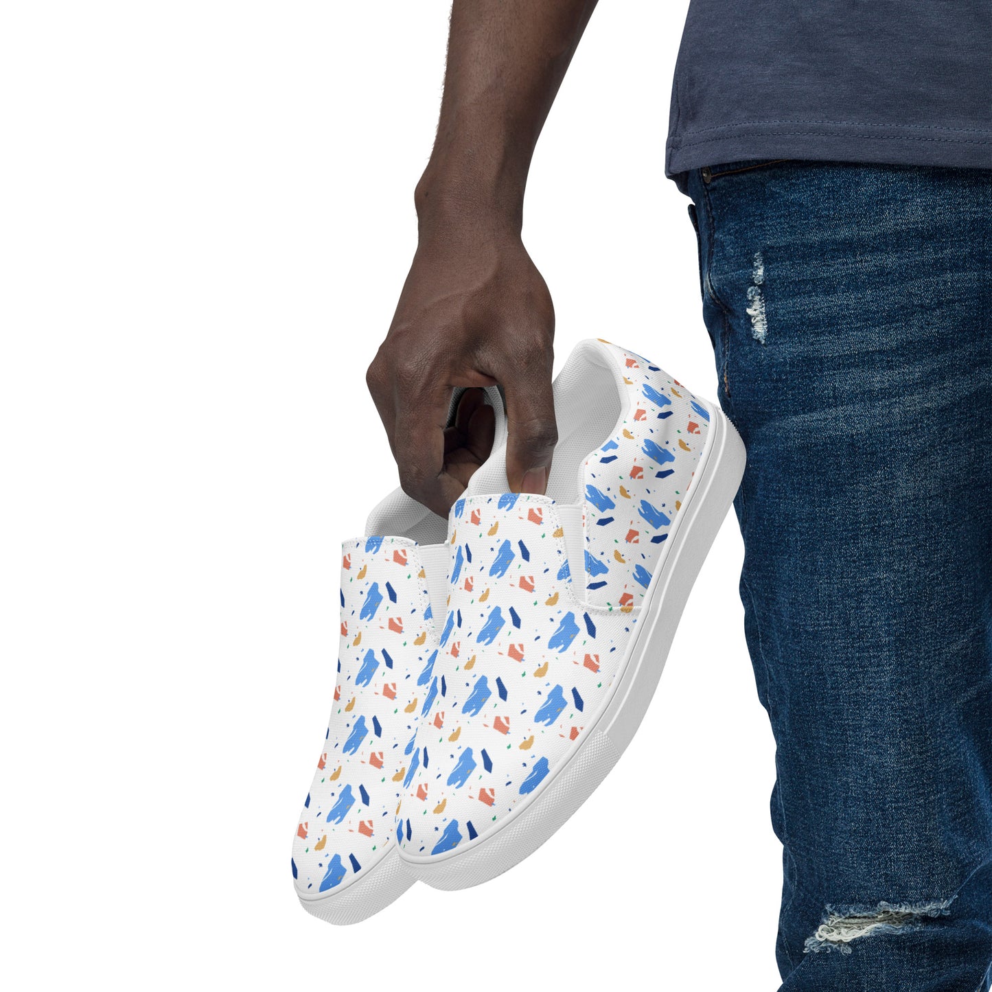 Men’s slip-on canvas shoes  - Colorful terrazzo pattern design - print on demand