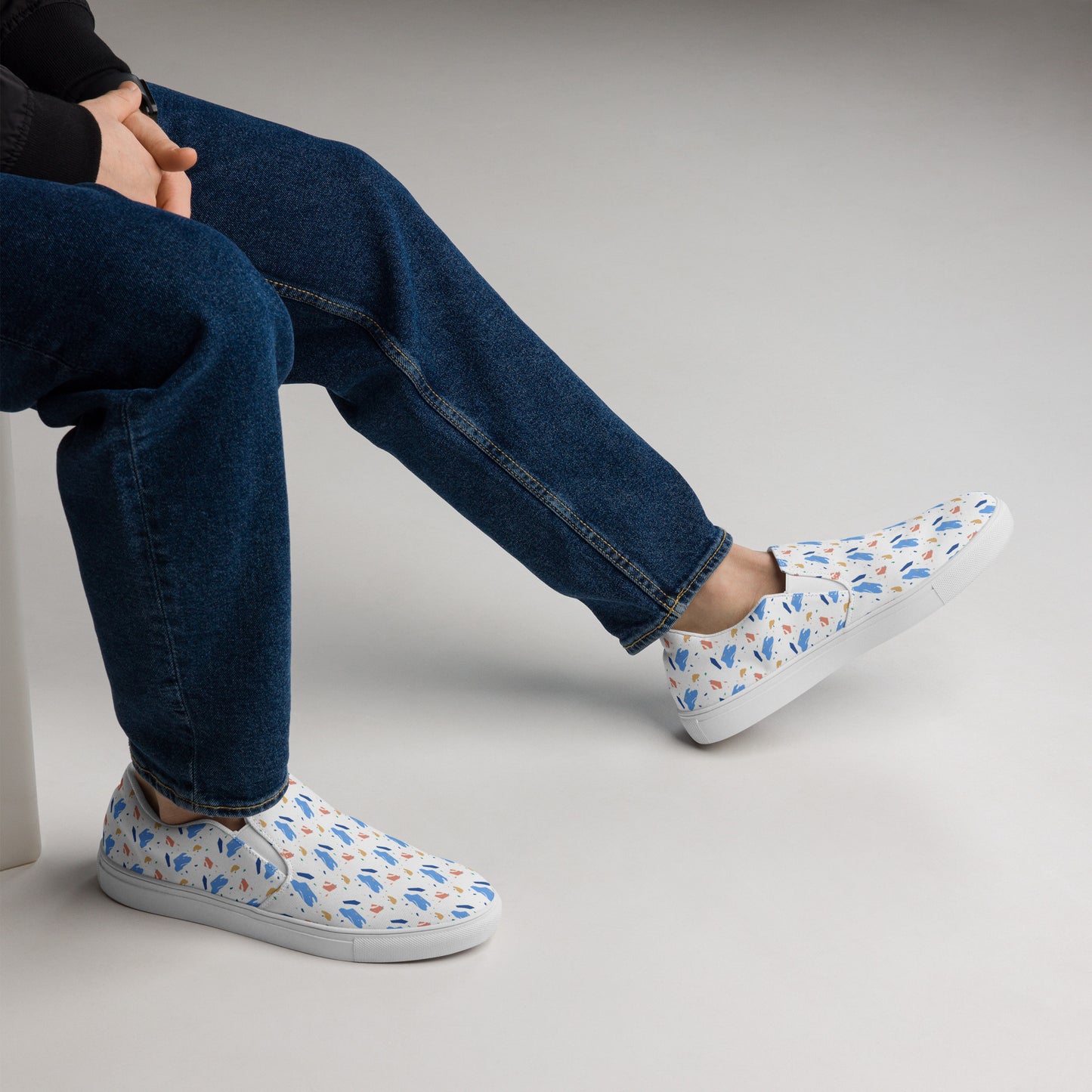 Men’s slip-on canvas shoes  - Colorful terrazzo pattern design - print on demand