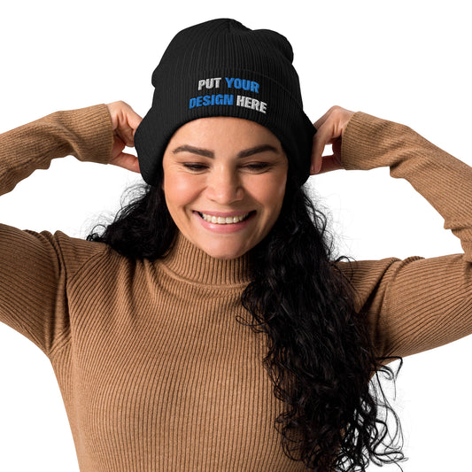 Organic Ribbed Beanie | Atlantis - print your design here | standard color - 3D Puff