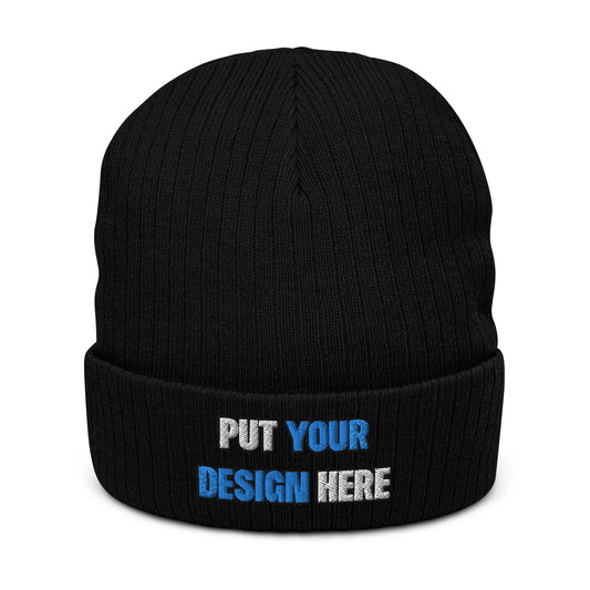 Ribbed Knit Beanie | Atlantis - print your design here - standard color -Flat Embroidery