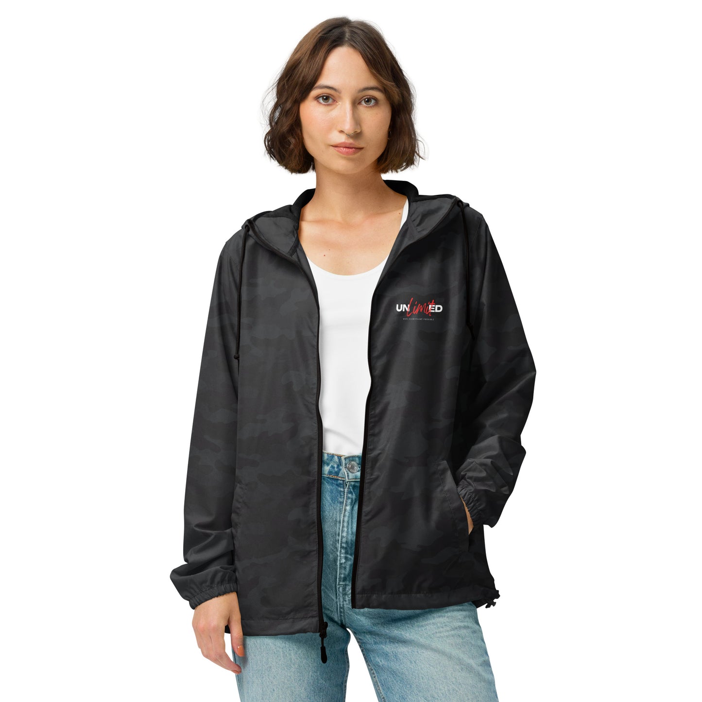 Unisex lightweight zip up windbreaker -  | unlimited make everything possible | print on demand