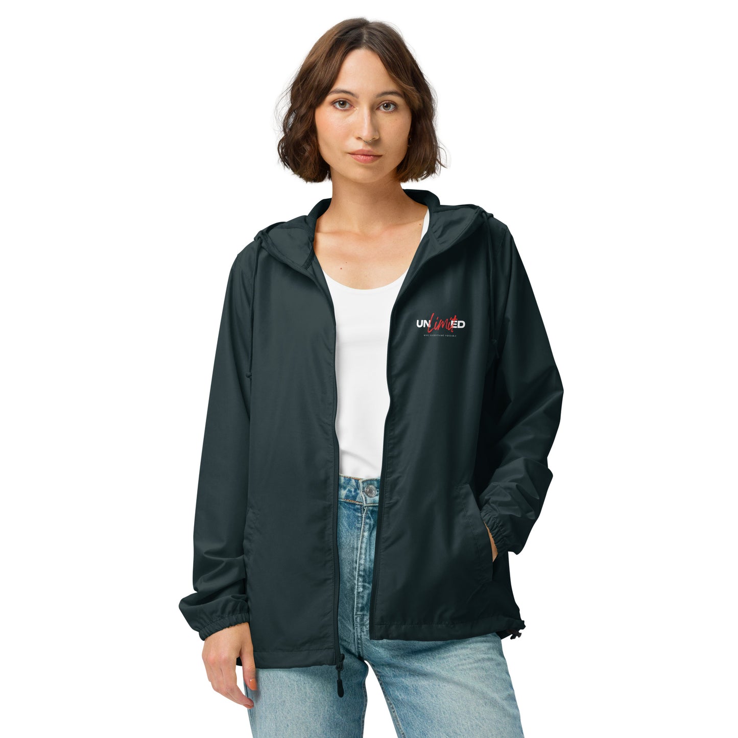 Unisex lightweight zip up windbreaker -  | unlimited make everything possible | print on demand